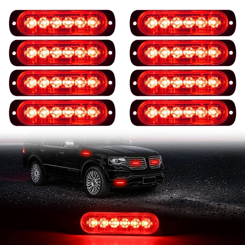 DIBMS LED Emergency Strobe Lights Bar 8x Red 6 LED Strobe Warning Emergency Flashing Light Caution Construction Hazard Light Bar For Car Truck Van Off Road Vehicle ATV SUV Surface Mount - Image 1
